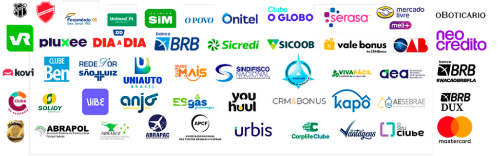 Mural com dezenas de logotipos de empresas parceiras do Baratão Combustíveis