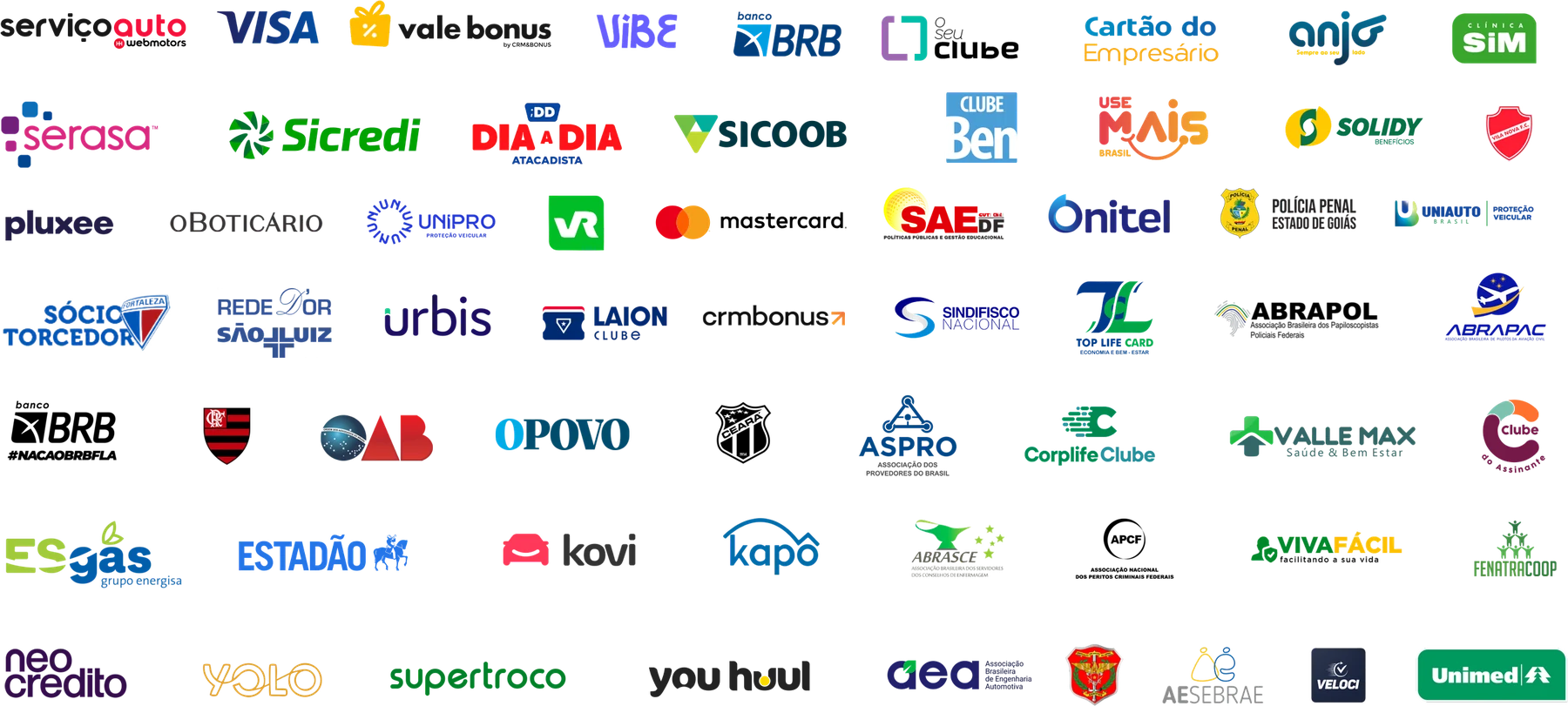 Logos das empresas, bancos e associações parceiras do Baratão
